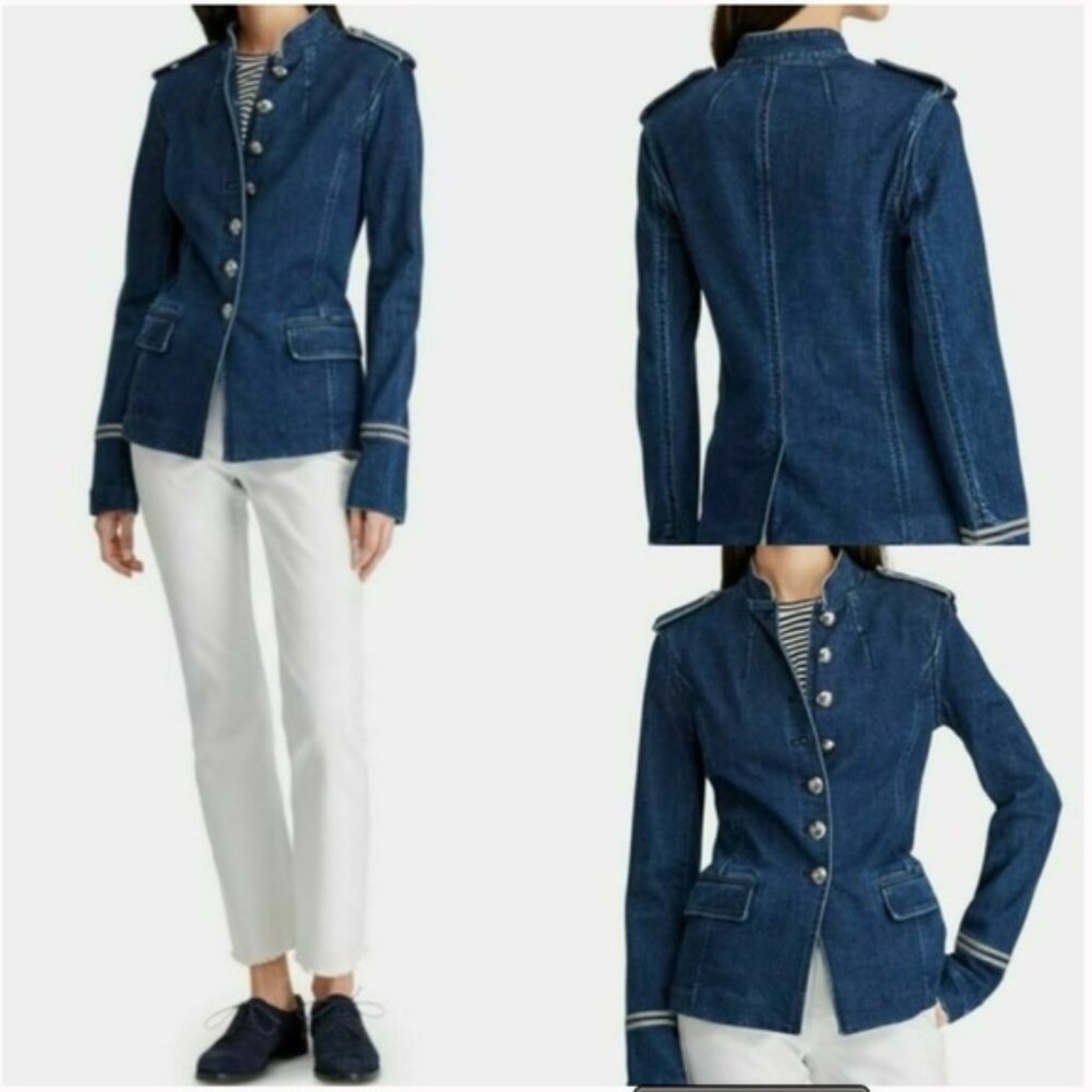 Lauren Ralph Lauren Bluestar Military Denim Jean Jacket. SZ 2 - Picture 5 of 5